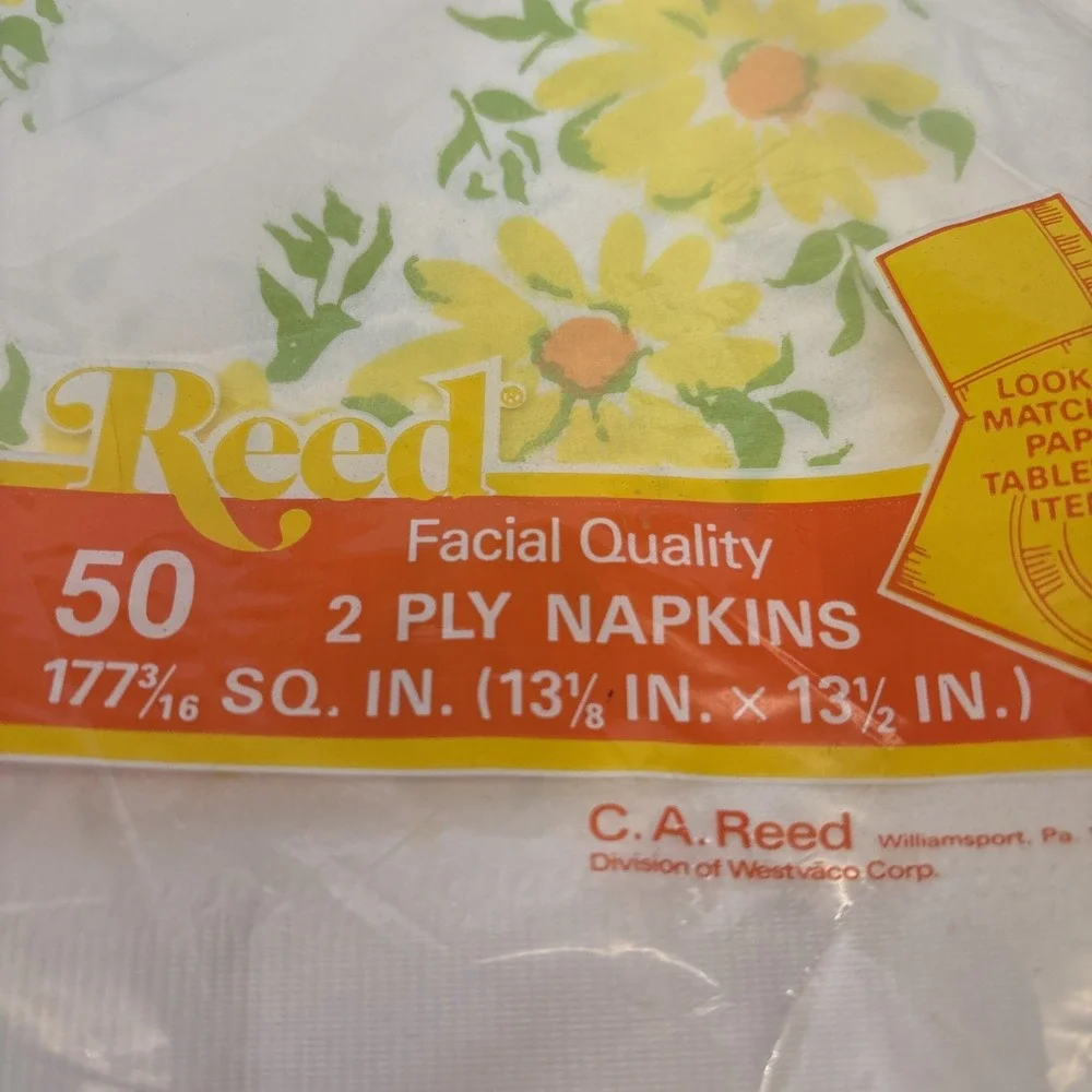 VTG 1970s Yellow Floral Paper Reed Napkins Sealed NOS 50ct. 2Ply 13 1/2